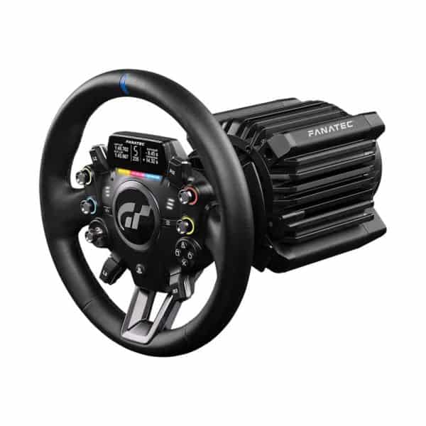 Fanatec ClubSport GT Cockpit Gran Turismo Bundle - Black (15 Nm) is uitgerust met een racestuur, basis, knoppen, wijzerplaten, display en schakelflippers voor high-end simulatiespellen.