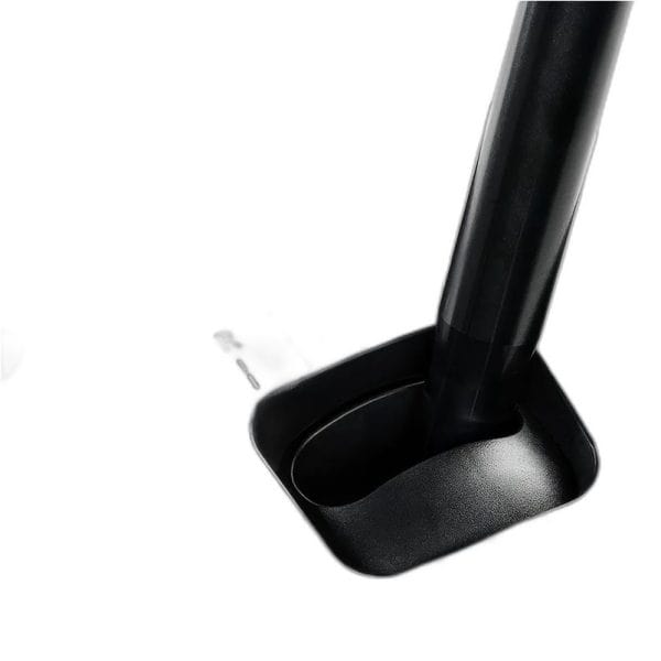 Een close-up van de Fanatec ClubSport Shifter SQ V1.5 (Refurbished) rechtop in zijn zwarte plastic houder.