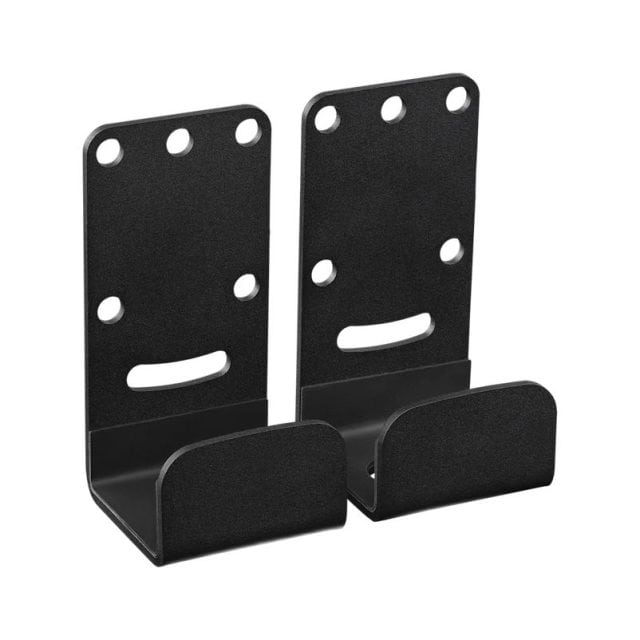 De Fanatec CSL Cockpit Toetsenbordhouder bevat twee zwart metalen muurbeugels met meerdere schroefgaten en een bevestigingslip aan de voorkant.