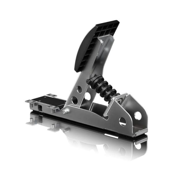 De Fanatec CSL Pedalen Load Cell Kit heeft een pedaalmechanisme van metaal en kunststof met veer- en draaimechanisme op een vlakke basis.