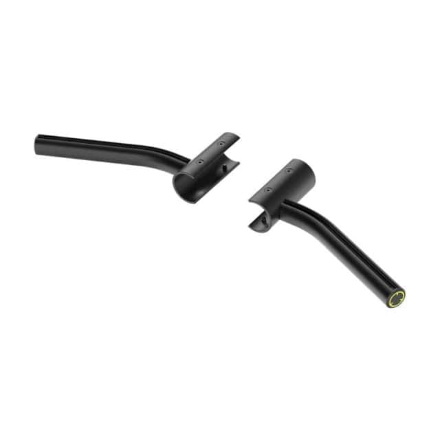 De Fanatec GT Cockpit Accessoirebevestiging (Zwart) bestaat uit twee parallelle zwarte metalen sturen met bevestigde montagebeugels.